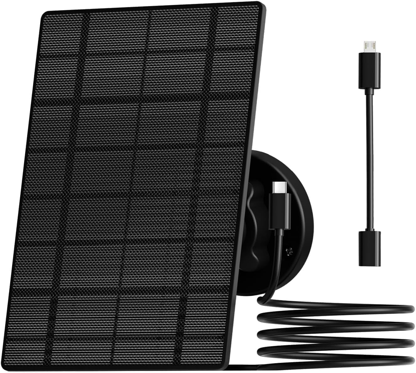 ZUMIMALL 3W Solar Panel for Security Cameras, IP66 Waterproof Solar Panel with 10ft Type C Cable,Black (Type C Port)