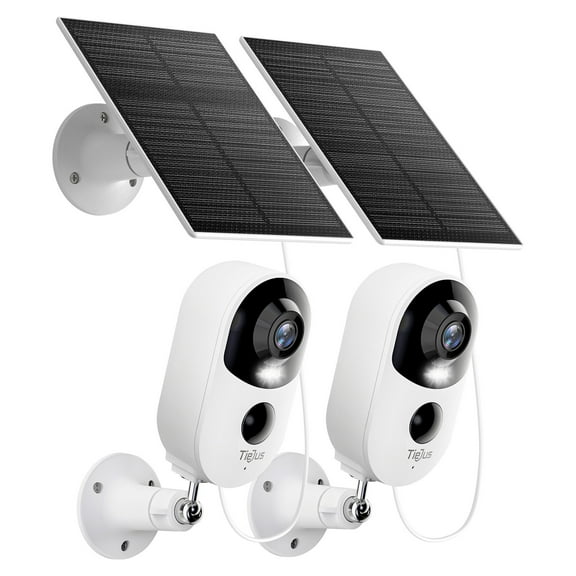 TIEJUS 2pcs Solar Home Wireless In/Outdoor Security Camera, 2.4GWiFi,2K Color Night Vision,White