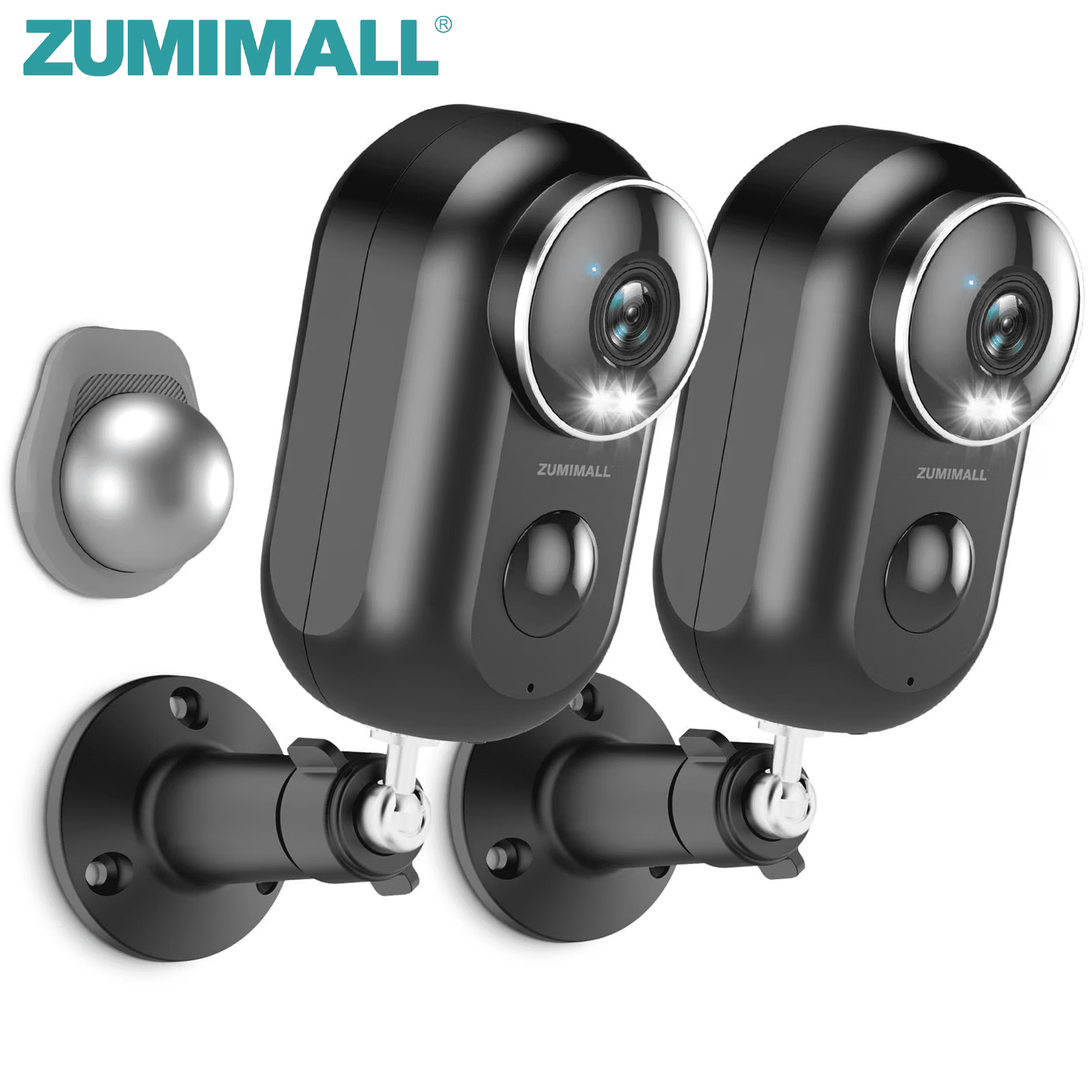 ZUMIMALL F5 Magnetic Mount, 2K Wireless Rechargeable Battery Powered Video Security Camera, 2 Pack, Black