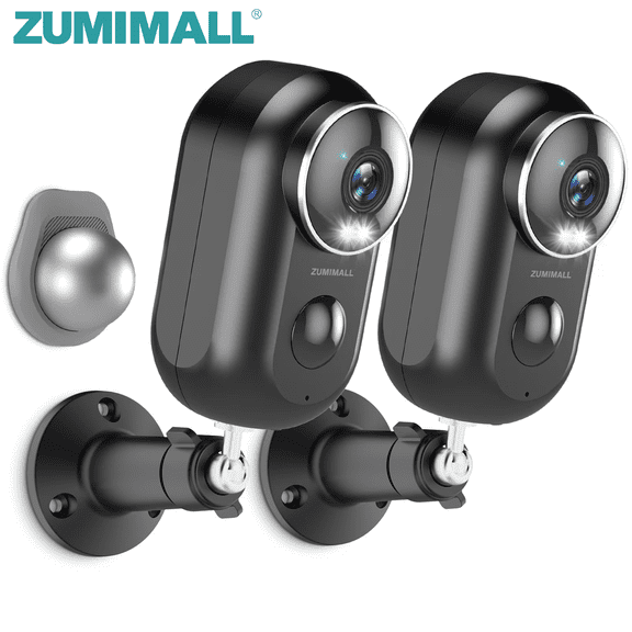 ZUMIMALL F5 Magnetic Mount, 2K Wireless Rechargeable Battery Powered Video Security Camera, 2 Pack, Black