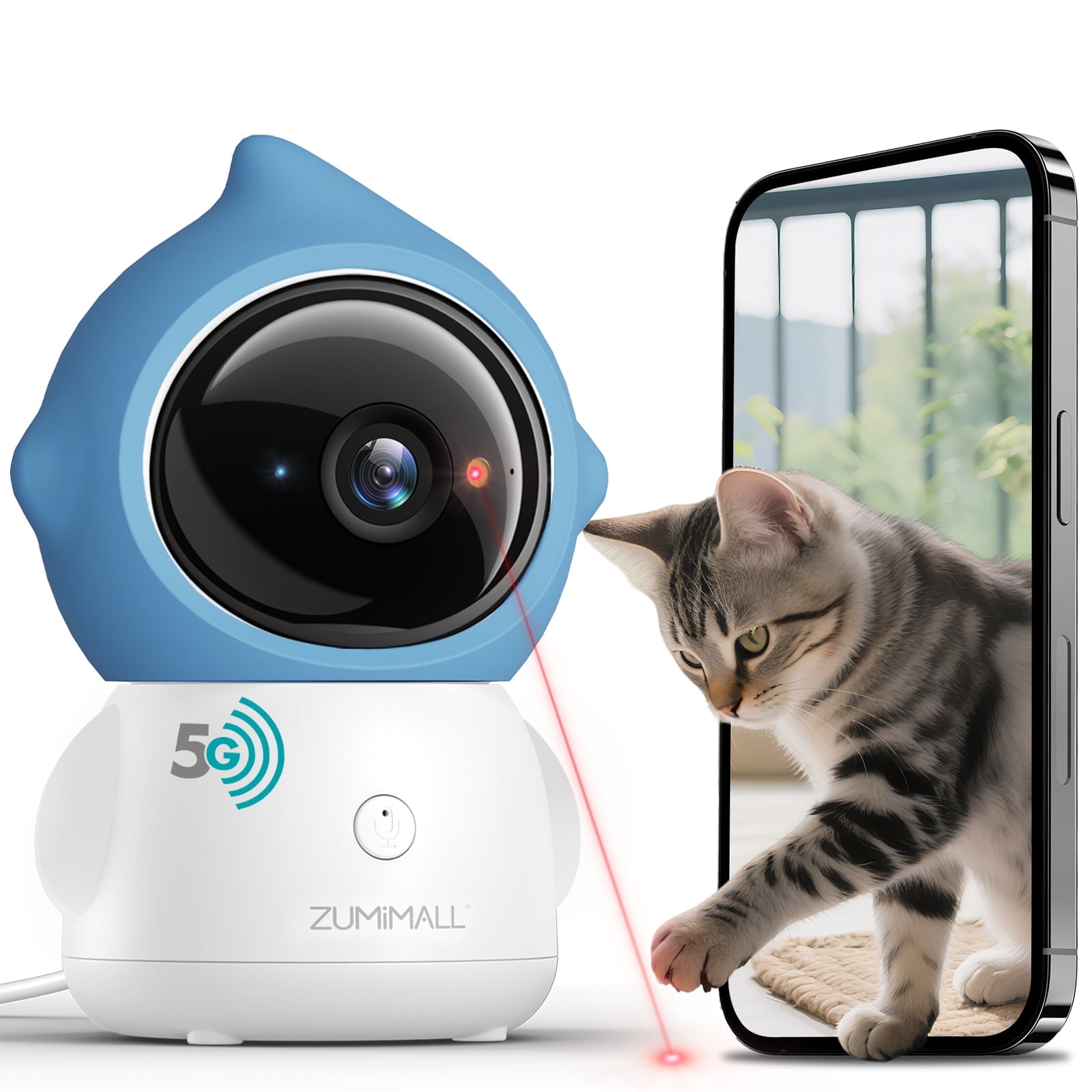 ZUMIMALL Wired Home Baby Security Camera 2K Night Vision 24/7 Recording Pet-Play Laser