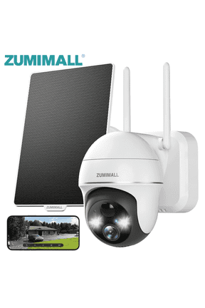 360° PTZ Wireless Outdoor Solar & Battery Powered Security Camera, 2K/3MP Color Night Vision, 2.4GHz WiFi, Works with Alexa
