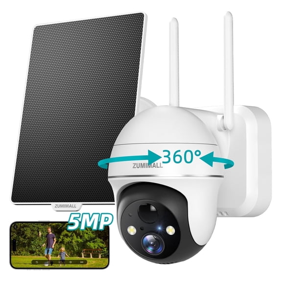 ZUMIMALL 5MP Solar Security Camera Wireless Outdoor, Color Night Vision, AI Human Detection, IP66 Waterproof, 2.4GHz WiFi for Home Surveillance