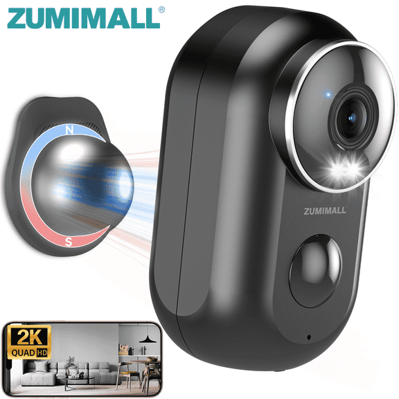ZUMIMALL Wireless Magnetic Security Camera,2K Outdoor Color Night Vision,No-Drill Mount,Battery Powered,2.4GHz WiFi, Support Alexa