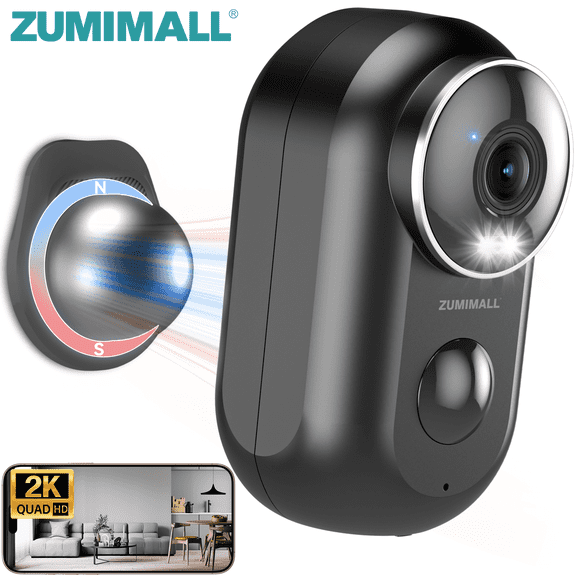 ZUMIMALL Wireless Magnetic Security Camera,2K Outdoor Color Night Vision,No-Drill Mount,Battery Powered,2.4GHz WiFi, Support Alexa