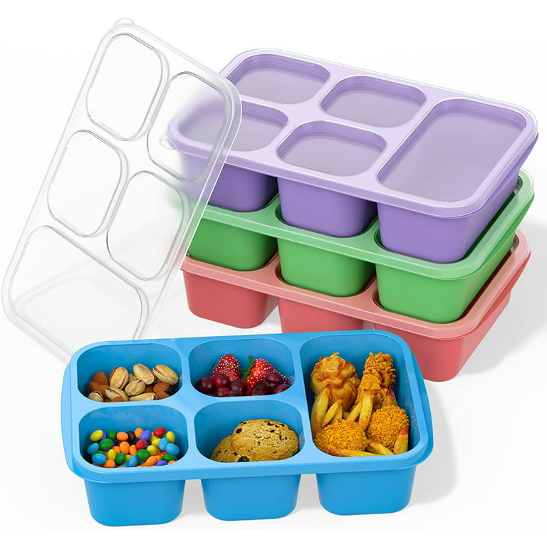 4-Compartment Reusable Snack Bento Boxes, 5 Packs Food Containers