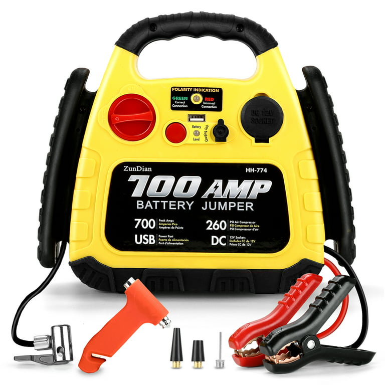 ZUNDIAN 12V Car Battery Jump Starter with Air Compressor, 700 Peak/450  Instant Amps Power Station Jumper Box, Lightweight Portable Power Station  with DC USB Power Port 
