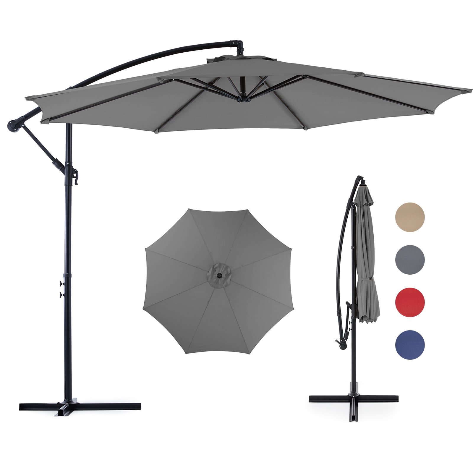 10 ft Gray Polyester Cantilever Patio Umbrella with Metal Frame