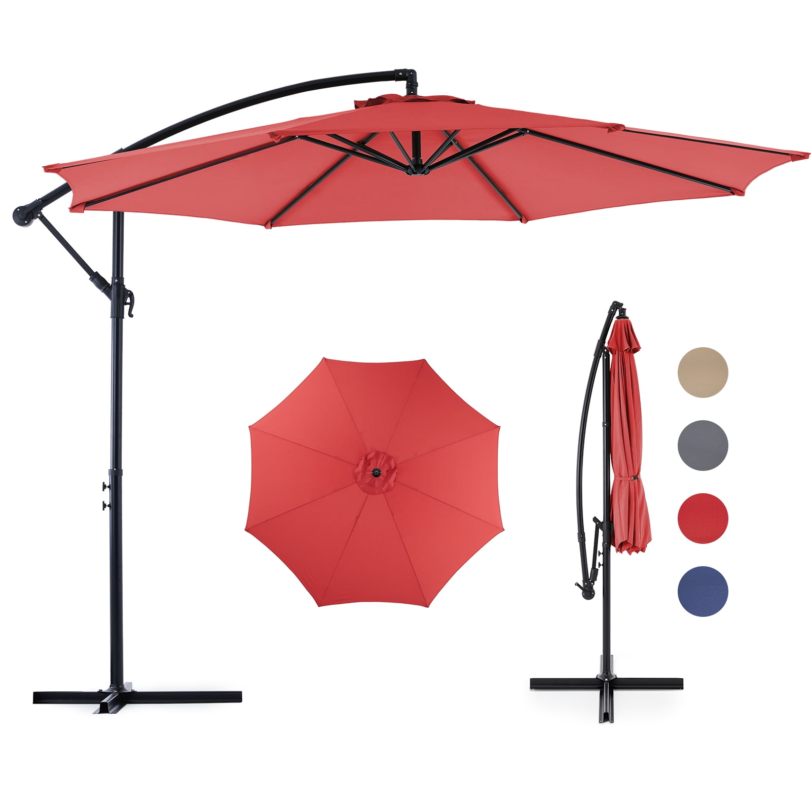 10 ft Red Polyester Cantilever Patio Umbrella with Black Metal Frame