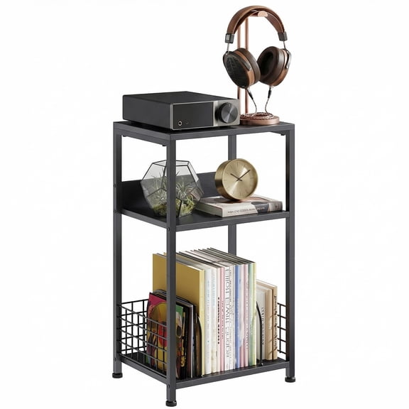 edx 3-Tier CD Storage Rack & Record Player Stand, Multi-Use Organizer with U-Shaped Dividers, Anti-Rust & Sturdy, for Home/Office/Bedroom,Black
