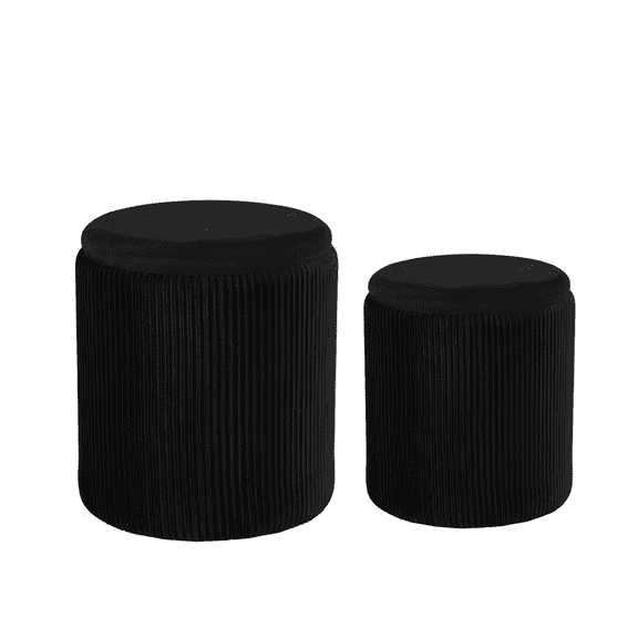 ZUNMOS 2-Piece Round Storage Ottoman Set - Velvet Vanity Stool with Storage, Green Small Footstool for Bedroom & Living Room, Multi-Use Coffee Table Ottoman, Black