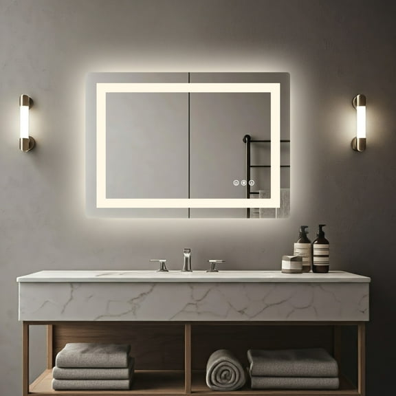 ZUNMOS 24x32 Inch Anti-fog LED Bathroom Mirror, Dual Light Source, Three Lighting Modes, White