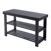 ZUNMOS 3-Tier Bamboo Shoe Rack Bench, 11.3 x 27.6 x 17.8 Inches Compact Storage Organizer with 286lb Capacity for Entryway, Bedroom and Living Room, Black