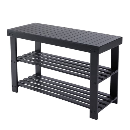 ZUNMOS 3-Tier Bamboo Shoe Rack Bench, 11.3 x 27.6 x 17.8 Inches Compact Storage Organizer with 286lb Capacity for Entryway, Bedroom and Living Room, Black