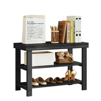 ZUNMOS 3-Tier Bamboo Shoe Rack Bench, 11.3 x 27.6 x 17.8 Inches Compact Storage Organizer with 286lb Capacity for Entryway, Bedroom and Living Room, Black