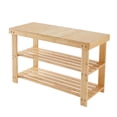 thumbnail image 1 of ZUNMOS 3-Tier Bamboo Shoe Rack Bench, 11.3 x 27.6 x 17.8 Inches Compact Storage Organizer with 286lb Capacity for Entryway, Bedroom and Living Room, Wood, 1 of 8