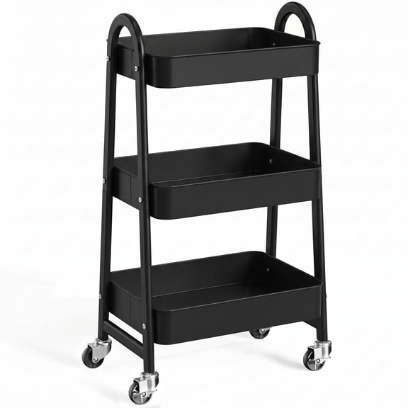 ZUNMOS 3 Tier Rolling Cart, Metal Utility Storage Cart with Lockable Wheels for Livingroom, Bathroom, Kitchen & Narrow Spaces,Black