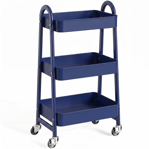 ZUNMOS 3 Tier Rolling Cart, Metal Utility Storage Cart with Lockable Wheels for Livingroom, Bathroom, Kitchen & Narrow Spaces,Blue
