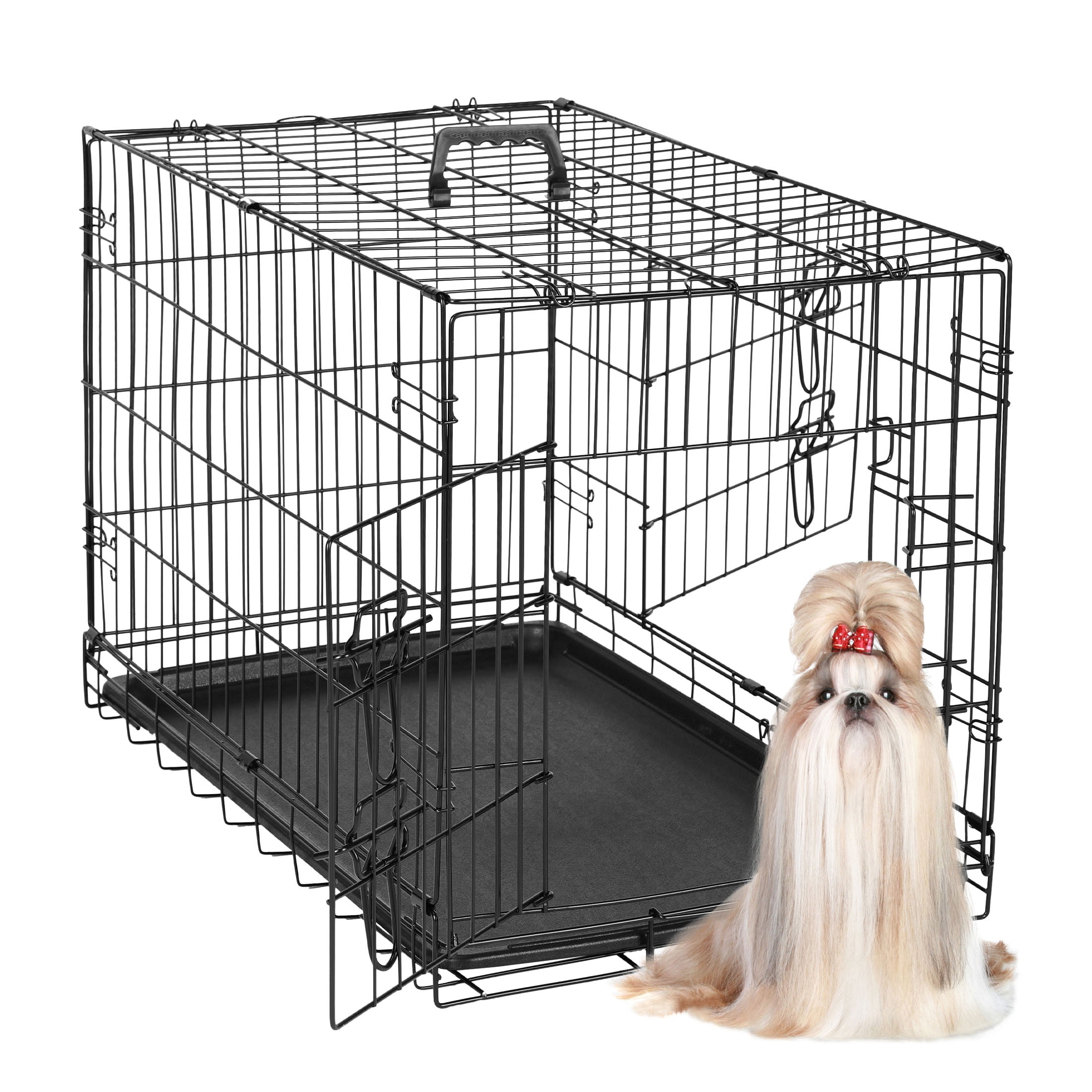 Medium Black Double Door Metal Dog Crate with Divider