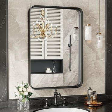 JOINSUN 30"x 22" Shatterproof Bathroom Mirror with Black Metal Frame - Tempered Glass, 2 Sided, Anti-Rust for Vanity Wall Decor