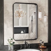 JIOABL 30"x 22" Shatterproof Bathroom Mirror with Black Metal Frame - Tempered Glass, 2 Sided, Anti-Rust for Vanity Wall Decor
