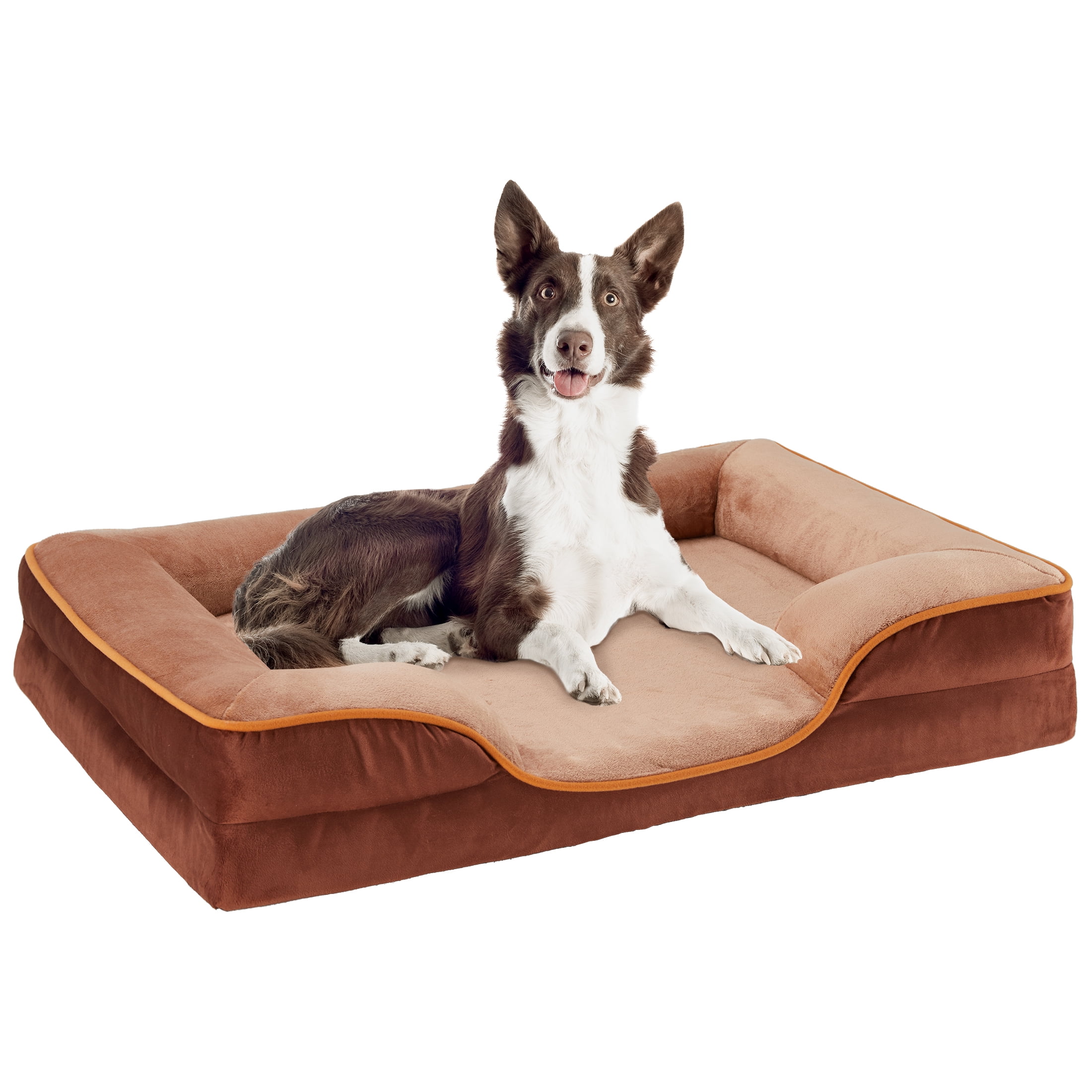 ZUNMOS 35" Large Orthopedic Dog Bed for Large Dogs with Non- Slip Bottom, Memory Foam Pet Bed, Dog Sofa with Machine-Washable Cover,Brown