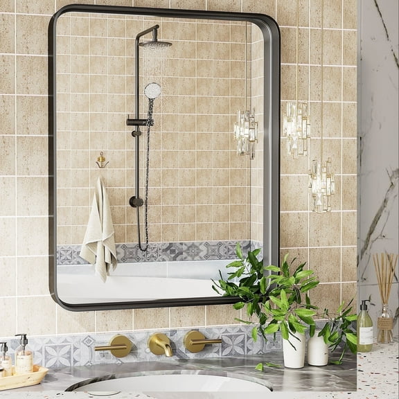 MCQ 36"x 24" Shatterproof Bathroom Mirror with Black Metal Frame - Tempered Glass, 2 Sided, Anti-Rust for Vanity Wall Decor