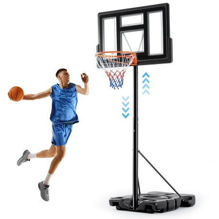 ZUNMOS 6.1-10ft Outdoor Portable Basketball Hoop Goal System, 44 In Shatterproof Backboard, Adjustable Height for Backyard, Poolside
