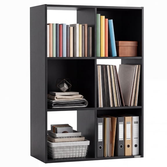 ZUNMOS 6 Cube Storage Organizer,Open Cube Storage Bookcase with 3 Removable Back Panels,for Living Room, Bedroom, Entrance Hall &Office, 36" L×11.6" W×24"H, Black