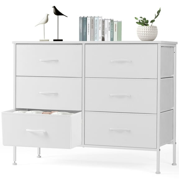 6 Drawer Fabric Dresser for Bedroom, Chest of Drawer Organizer Storage Cabinet for Closet, Entryway, White
