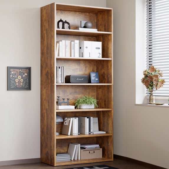 ZUNMOS 6 Shelf Bookcase, 63 Inch Tall Open Industrial Standing Bookshelf Large Storage for Home Office, Living Room, Bed Room, Rust