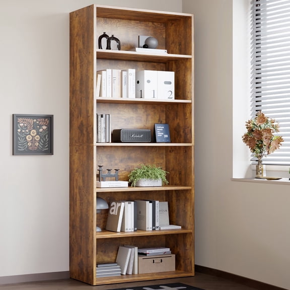 ZUNMOS 6 Shelf Bookcase, 63 Inch Tall Open Industrial Standing Bookshelf Large Storage for Home Office, Living Room, Bed Room, Rust