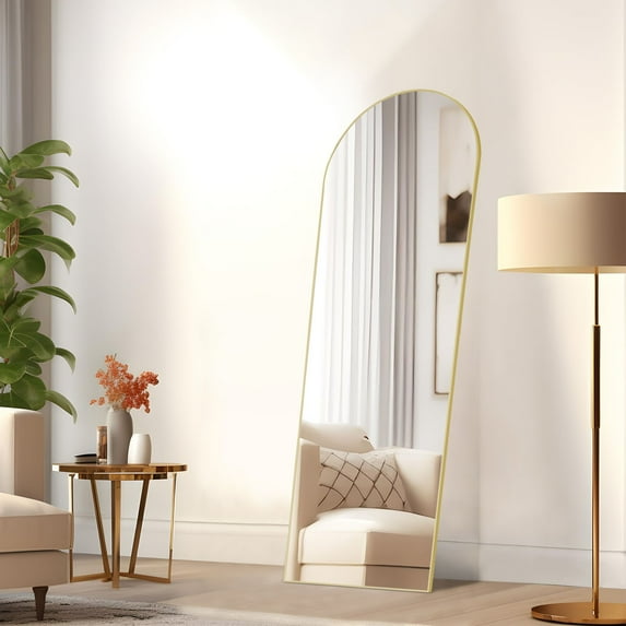 ZUNMOS 64"x21" Arched Full Length Mirror Rectangle Free Standing Wall Mounted Leaning Hanging Full body Mirrors, Gold
