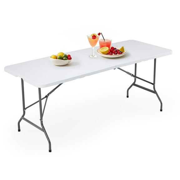 ZUNMOS 6FT Folding Table with Handles for Parties, Banquets, Backyard Events, White