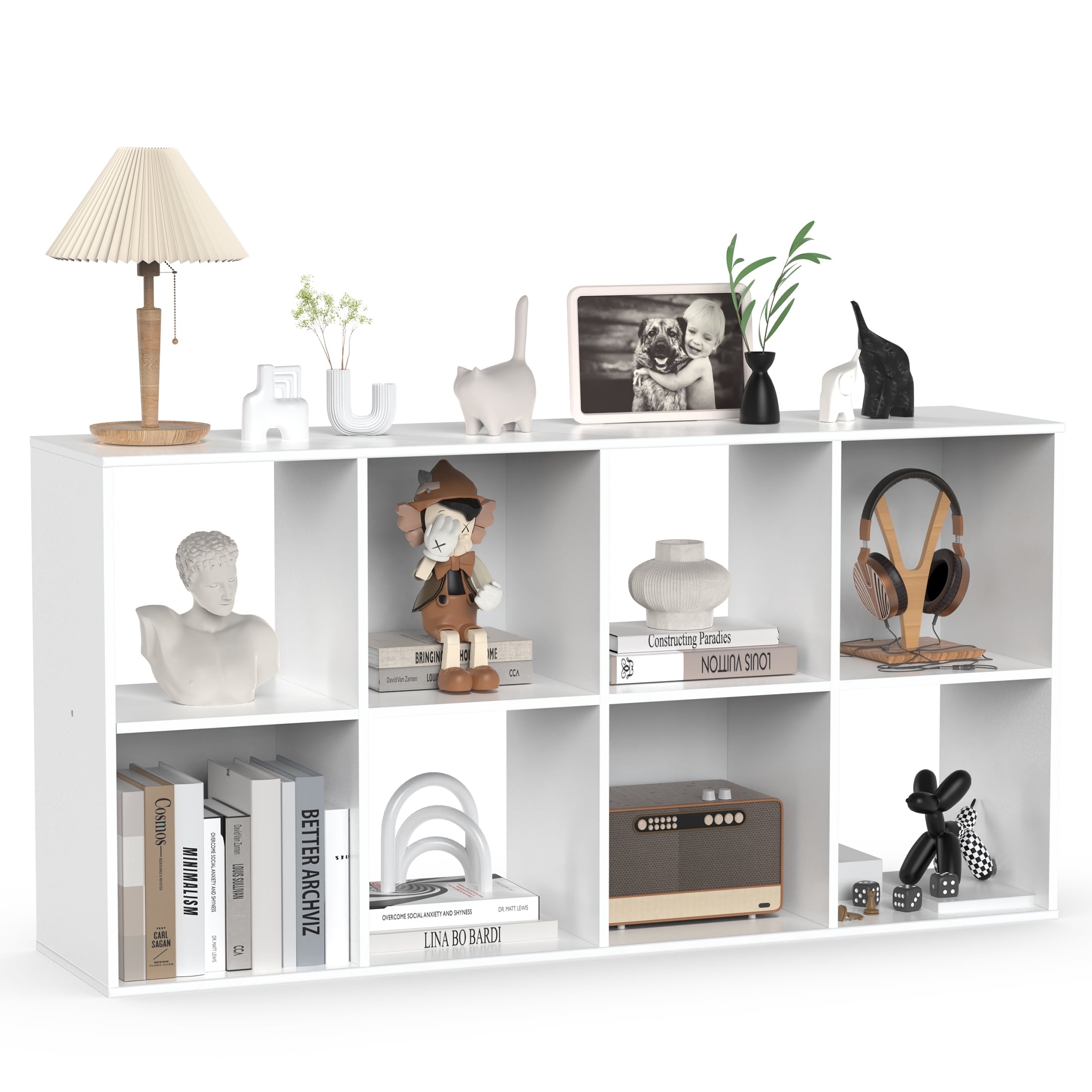 ZUNMOS 8 Cube Storage Organizer,Open Cube Storage Bookcase with 4  Removable Back Panels, for Living Room, Bedroom, Entrance Hall &Office ,47.7" L×11.6" W×24"H, White