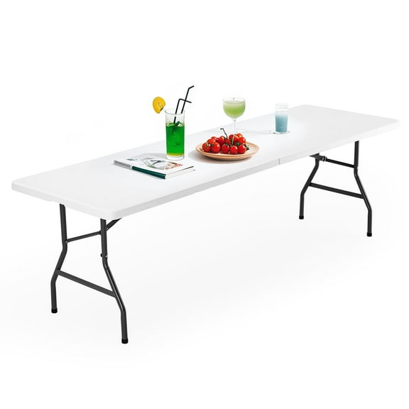 ZUNMOS 8FT Folding Table with Handles for Parties, Banquets, Backyard Events, White