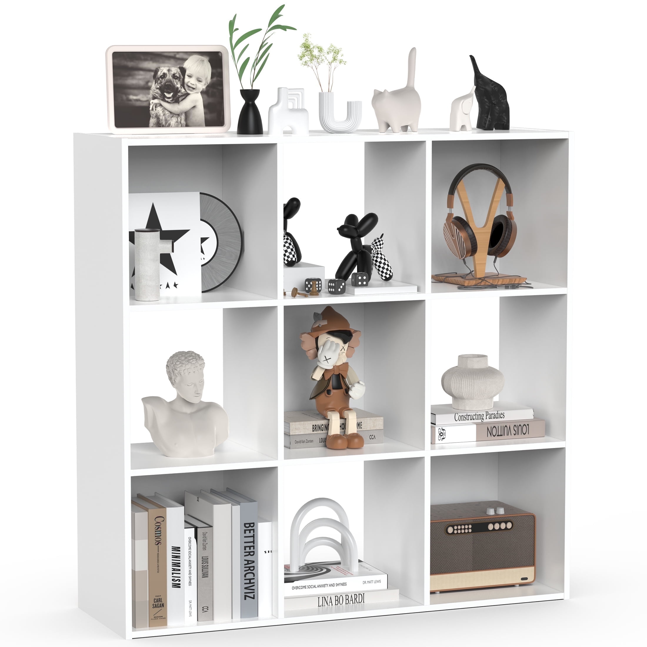 ZUNMOS  9  Cube Storage Organizer,Open Cube Storage Bookcase with 5 Removable Back Panels,for Living Room, Bedroom, Entrance Hall &Office, 36" L×11.6" W×36"H, White
