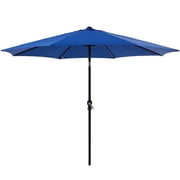 EDX 9FT Outdoor Patio Umbrella with Push Button Tilt and Crank Handle, Market Umbrella with 8 Sturdy Umbrella Ribs, UV Protection, Waterproof, Blue