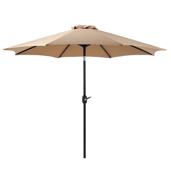 EDX 9FT Outdoor Patio Umbrella with Push Button Tilt and Crank Handle, Market Umbrella with 8 Sturdy Umbrella Ribs, UV Protection, Waterproof, Khaki