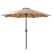 EDX 9FT Outdoor Patio Umbrella with Push Button Tilt and Crank Handle, Market Umbrella with 8 Sturdy Umbrella Ribs, UV Protection, Waterproof, Khaki