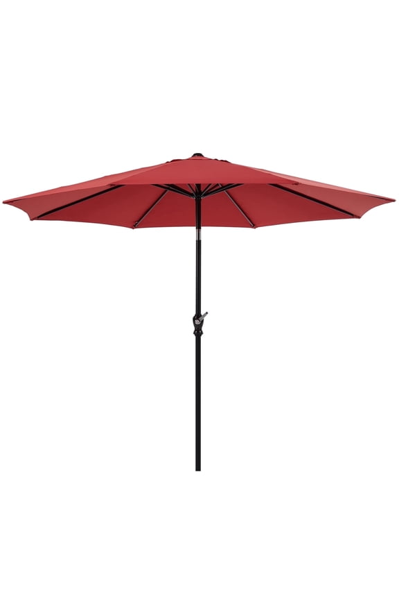 9FT Outdoor Patio Umbrella with Push Button Tilt and Crank Handle, Market Umbrella with 8 Sturdy Umbrella Ribs, UV Protection, Waterproof, Red