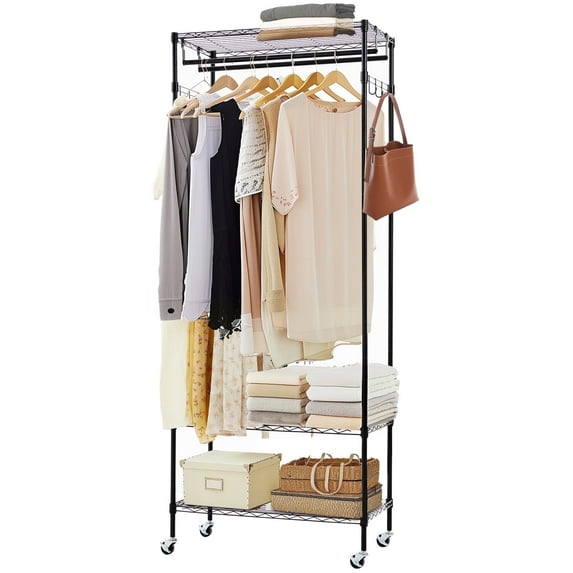 JOINSUN Adjustable Clothes Rack, Double Hanging Rod Garment Rolling Wardrobe, Clothing Organizer, 400 lbs Capacity, 29.53"W x 15.75"D x 75.59"H