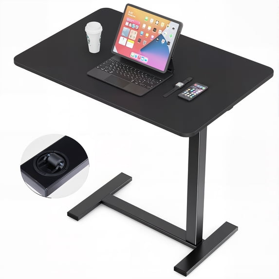 ZUNMOS Mobile Standing Portable Rolling Desk & Overbed Laptop Height Adjustable Work Table with Hidden Casters for Home Office, Black