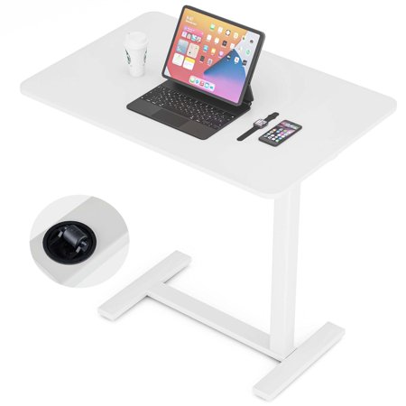ZUNMOS Mobile Standing Desk Overbed Laptop Desk Adjustable Height Desk with Hidden Casters for Sit Stand Workstation Portable Laptop Computer Desk Rolling Desk for Home, Office, Dorm, White