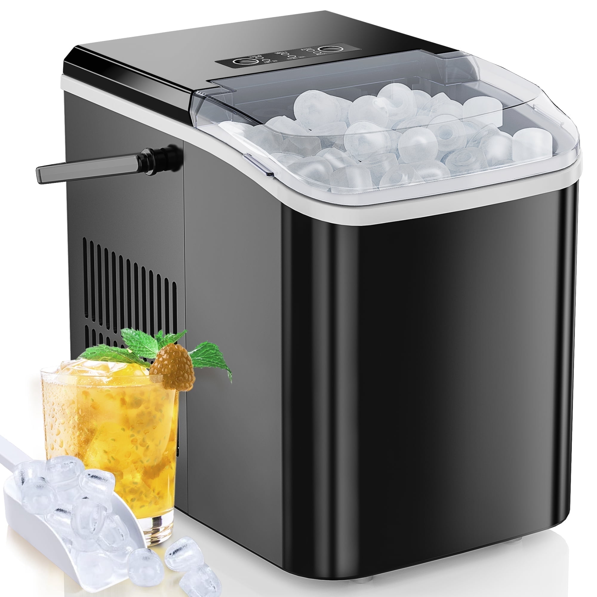 JOINSUN Countertop Portable Ice Maker, 9 Cubes in 6 Min, Self-Cleaning with Handle, Ice Scoop, Black