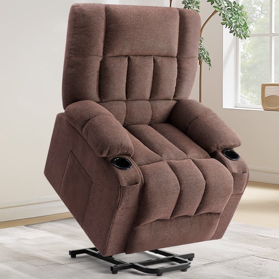 ZUNMOS Elderly Power Lift Recliner with Massage and Heating, Spacious Seat with Cup Holder, Side Pockets, Remote Control, Brown
