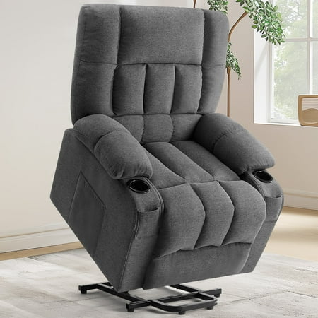 ZUNMOS Elderly Power Lift Recliner with Massage and Heating, Spacious Seat with Cup Holder, Side Pockets, Remote Control, Gray