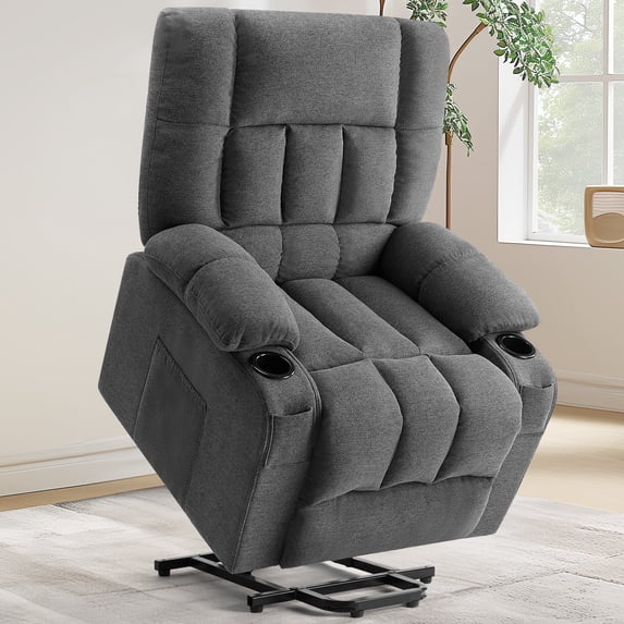 ZUNMOS Elderly Power Lift Recliner with Massage and Heating, Spacious Seat with Cup Holder, Side Pockets, Remote Control, Gray