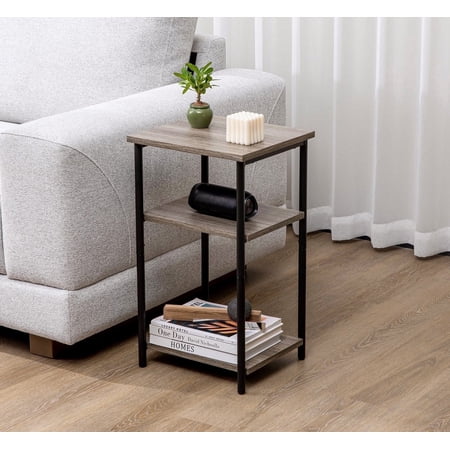 edx End Table/Nightstand with 3-Shelf Storage for Small Spaces, Living Room, Bedroom, 1 Piece, Gray