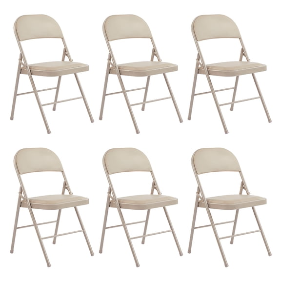 ZUNMOS Folding Chair 6 Pack, Convenient Leather Padded Folding Chairs, Outdoor and Indoor, Khaki